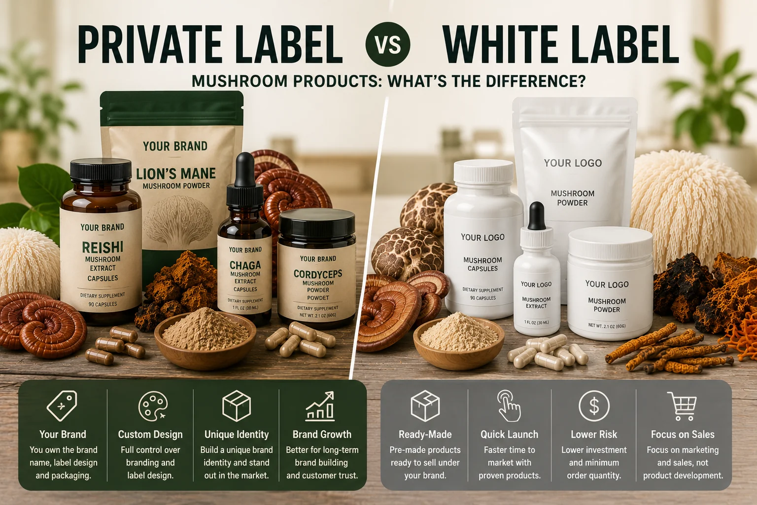 Private Label vs White Label Mushroom Products: What's the Difference?