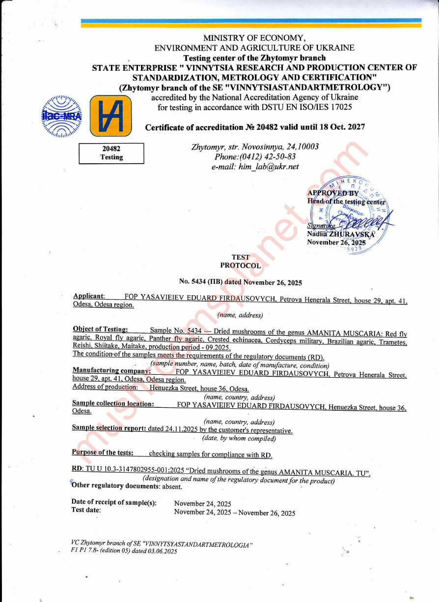 Test Protocol No. 5434 - Dried Mushrooms (English)